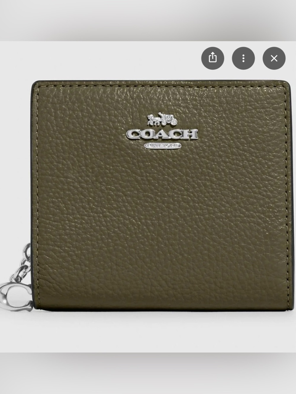 Coach Pebbled Leather Snap Wallet in Olive Green